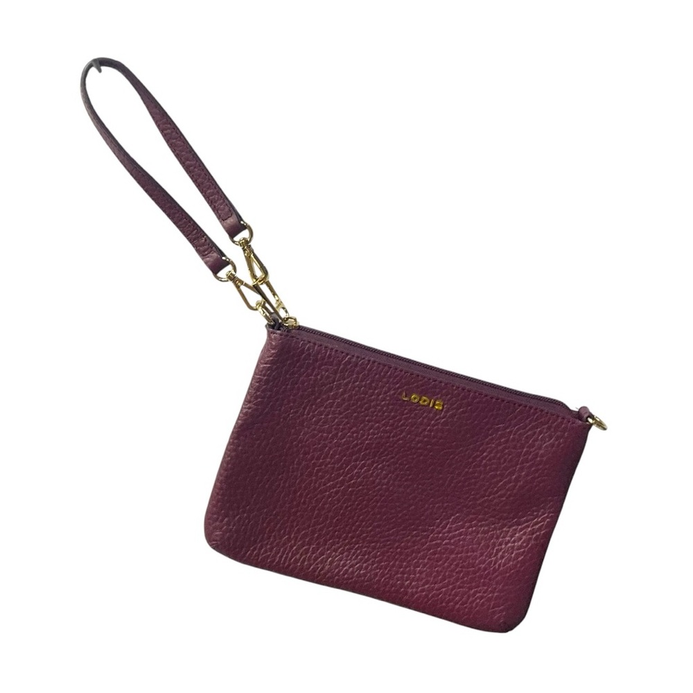 👜 Lodis Burgundy‎ Pebbled Leather Wristlet Clutch – Gold Hardware